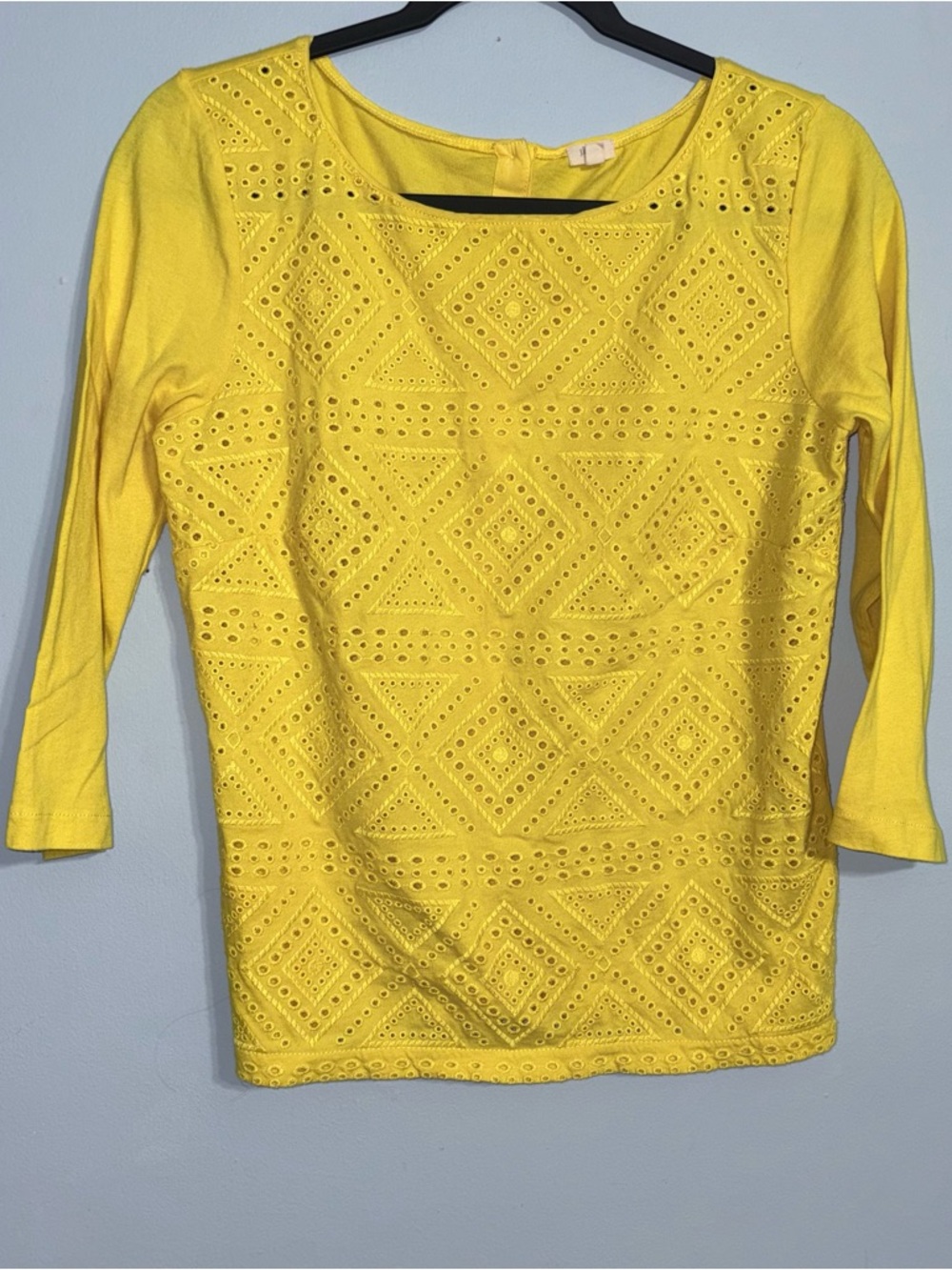 J. Crew Size Small Yellow Eyelet Long-Sleeve Top with button up back
